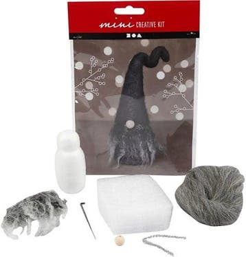 Diykit pakket hobbyset mini kerstgnoom grijze muts baard 13, Nieuw