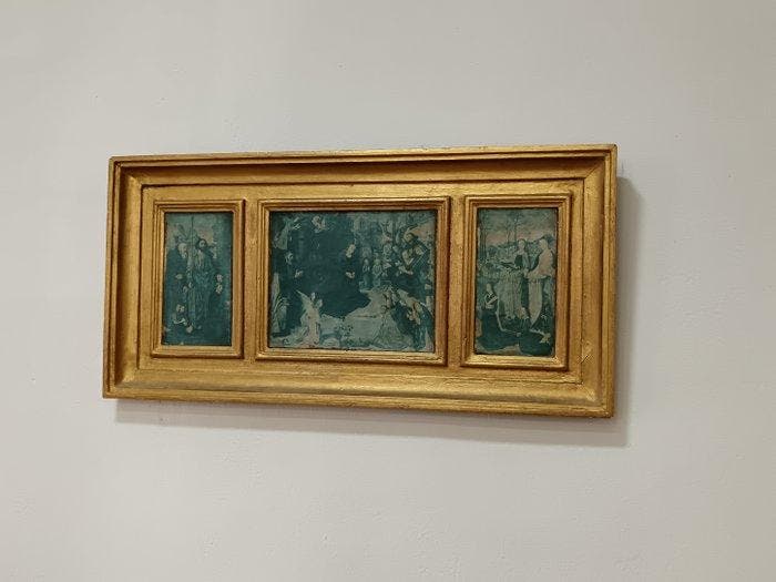 Altaarstuk - Hout - 1960-1970 - Religieus drieluik - 67 cm, Antiek en Kunst, Antiek | Boeken en Manuscripten