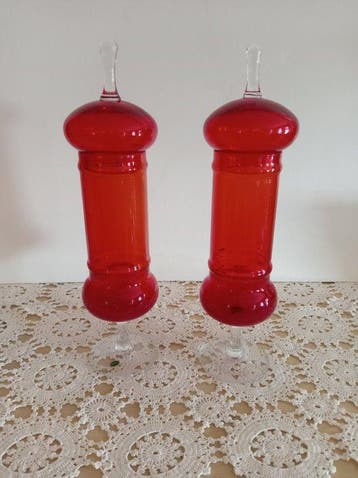 dekselvaas (2) - Glas uit Empoli - Een paar vazen uit, Antiquités & Art