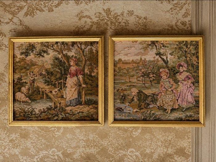 Wandtapijt (2) - 27 cm - 26 cm - Mini wandtapijt, Antiquités & Art, Curiosités & Brocante
