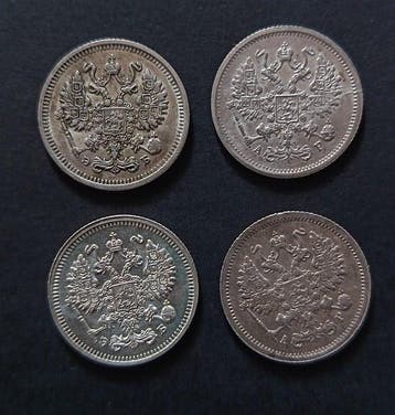 Rusland. Nicholas II. 10 Kopeks 1904, 1905, 1910, 1912 – lot