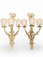 Wandkandelaar (2) - Verguld brons - groot (h. 78 cm, w. 16,5, Antiek en Kunst