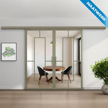 Dubbele stalen Schuifdeuren met koofsysteem Olijfgroen 5 Vla, Doe-het-zelf en Bouw, Nieuw, Metaal