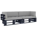 vidaXL Tweezitsbank pallet met kussens zwart geïmpregneerd, Verzenden