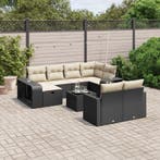vidaXL 11-delige Loungeset met kussens poly rattan zwart, Tuin en Terras, Verzenden, Nieuw, Loungeset