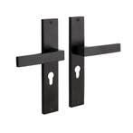 Geveerde deurklink Lusso mat zwart op schild met cilinder..., Ophalen of Verzenden, Nieuw, IJzer, Klink of Kruk