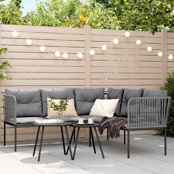 vidaXL Loungeset met kussens staal en textileen zwart, Verzenden, Nieuw, Loungeset