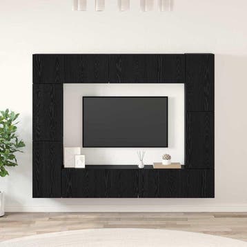 vidaXL Tv-meubelset 8 st Zwart Eiken Bewerkt hout, Verzenden