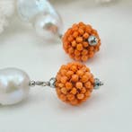 Bloedkoraal - Zilver - Oorbellen - Parels en koraal Sciacca, Antiek en Kunst