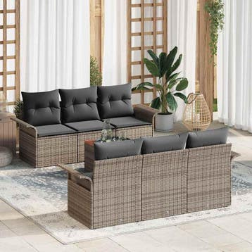 vidaXL Tuinbank Set 7 st 6-Aantal zitplaatsen Grijs poly, Verzenden