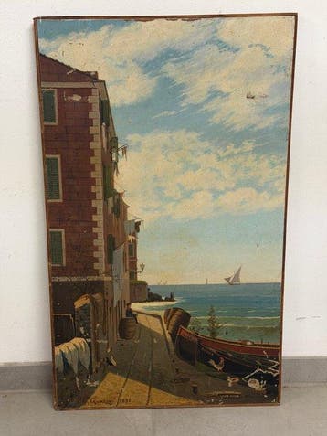 Pier Clement Guazzo (XIX) - Scorcio costiero con case e