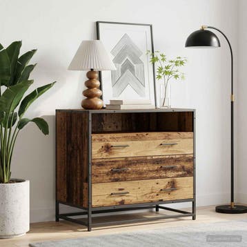 vidaXL Ladekast 3-Lade Oud hout 70 x 41 x 70 cm Bewerkt hout, Huis en Inrichting, Verzenden, Nieuw