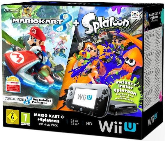 Wii U Console 32GB Zwart + Gamepad (Mario Kart 8 + Splato..., Games en Spelcomputers, Spelcomputers | Nintendo Wii U, Zo goed als nieuw