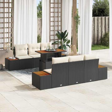 vidaXL Tuinbank Set 7 st Zwart en Beige, Verzenden, Nieuw