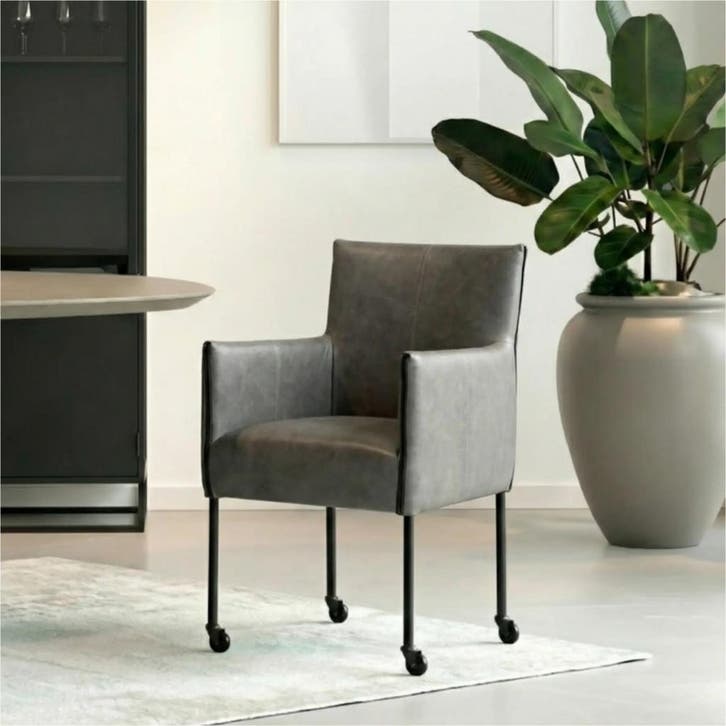 Leren eetkamerstoel More - Vintage Grey (grijs) - Poten, Huis en Inrichting, Stoelen, Grijs, Nieuw, Leer, Ophalen of Verzenden