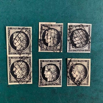 France 1849 - 20 cent Ceres - cinq nuances - Yvert 3, Gestempeld