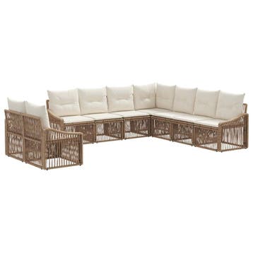 vidaXL Tuinbank Set 9 pcs Beige poly rattan, Verzenden, Nieuw