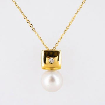 Pendentif - 18 carats Or jaune Diamant (Naturelle) - Perle