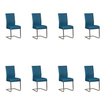 Set van 8 Leren eetkamerstoelen Remix - Toledo Turquoise, Ophalen of Verzenden