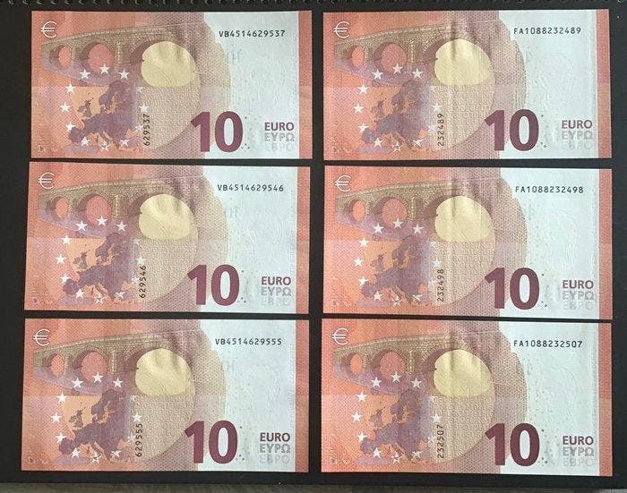 Europese Unie, Spanje, Bulgarije. - 6 x 10 Euro 2014/ Serie, Timbres & Monnaies, Billets de banque | Europe | Billets non-euro