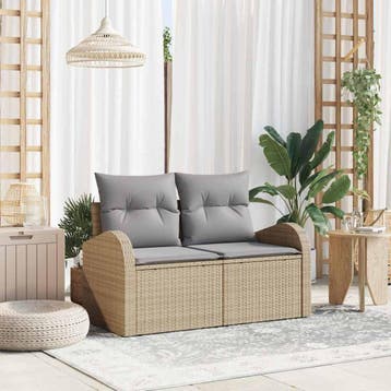 vidaXL Tuin Sofa met kussen Beige 124 x 62 x 69cm poly, Verzenden, Nieuw