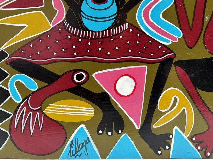 George Lilanga (1934-2005) - Angalia vizovi kisha utanamibia, Antiek en Kunst, Kunst | Schilderijen | Modern