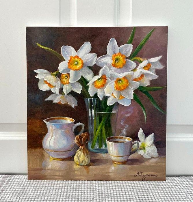 Merie Khys (XX-XXI) - Daffodils, Roulette, Antiquités & Art, Art | Peinture | Classique