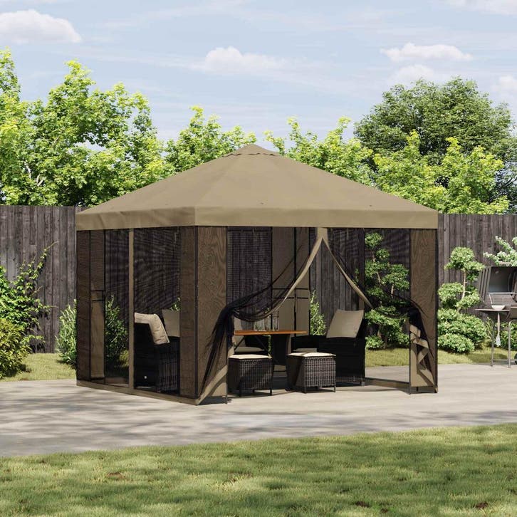 vidaXL Tuin gazebo met zijwanden 3 x 3 m Beige Polyester en, Tuin en Terras, Partytenten, Nieuw, Verzenden