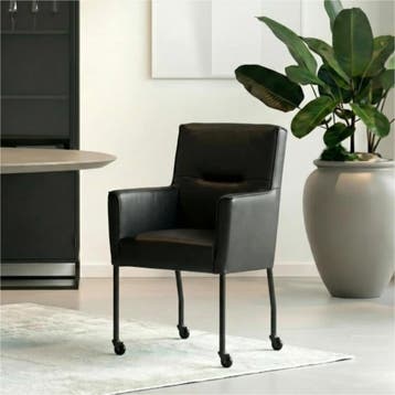 Leren eetkamerstoel met wieltjes en armleuning Lucky -, Huis en Inrichting, Stoelen, Bohemian, Industrieel, Modern, Scandinavisch