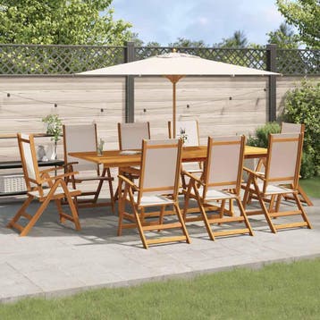 vidaXL 9-delige Tuinset massief acaciahout en textileen, Verzenden, Tuinset