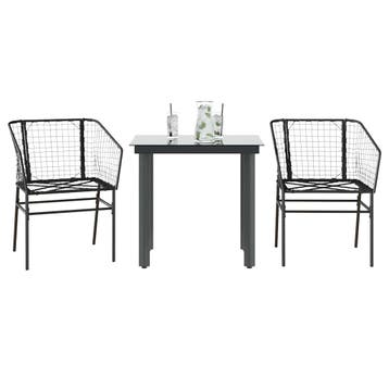 vidaXL 3-delige Tuinset poly rattan glas zwart, Verzenden, Nieuw, Tuinset