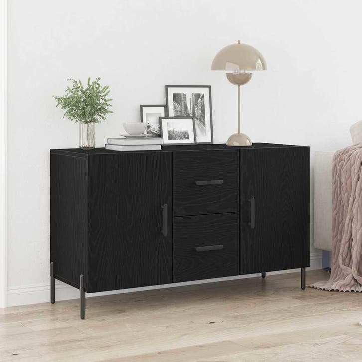 vidaXL Dressoir met lade Zwart Eiken 100 x 36 x 60 cm, Huis en Inrichting, Kasten | Dressoirs, Nieuw, Verzenden
