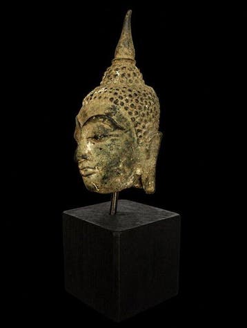Découverte au sol : tête de Bouddha en bronze, période, Antiquités & Art