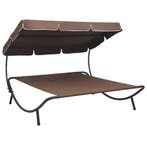 vidaXL Loungebed met luifel bruin, Verzenden