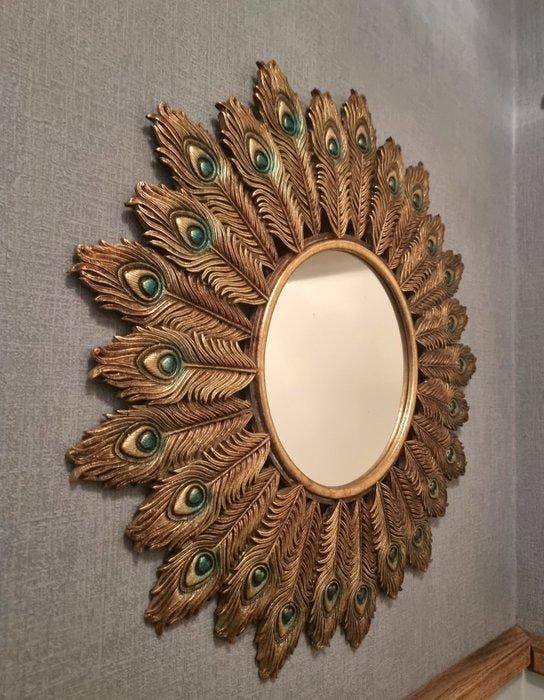 Miroir mural - Verre, paon, Antiek en Kunst, Kunst | Designobjecten