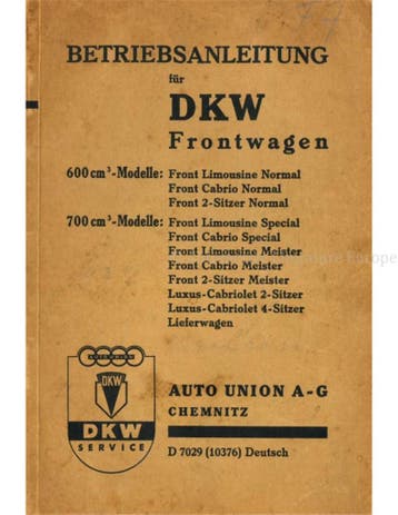 1931 DKW( F1) FRONTWAGEN INSTRUCTIEBOEKJE DUITS