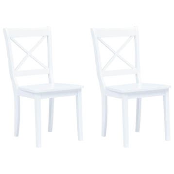 vidaXL Eetkamerstoelen 2 st massief rubberwood wit, Verzenden, Nieuw