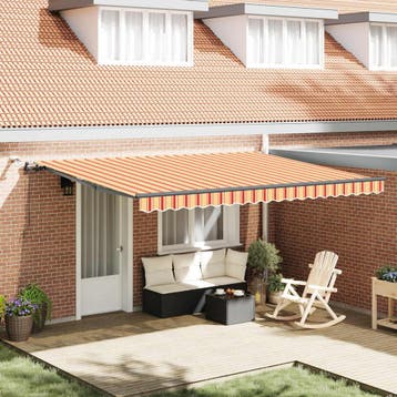 vidaXL Uitschuifbare luifel Geel en Oranje 450 × 350 cm, Tuin en Terras, Verzenden, Nieuw