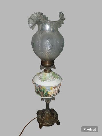 Lampe de table - Verre, Laiton, Faïence - Lampe de salon
