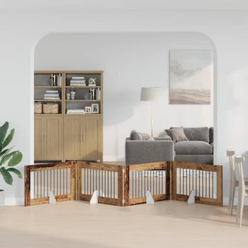vidaXL Opvouwbaar hondenhekje met standaards 4 st Oud hout, Verzenden, Nieuw