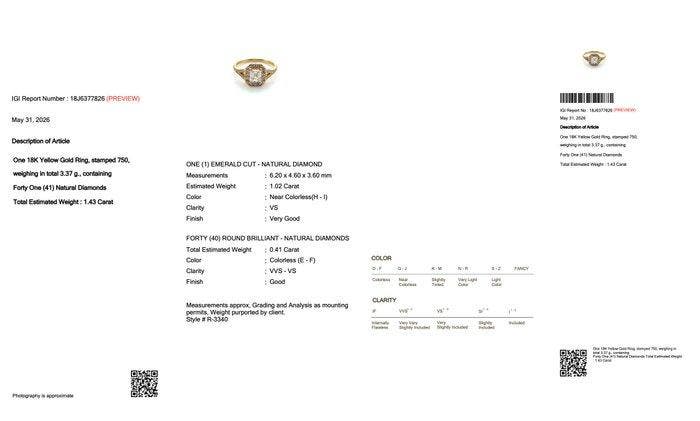 Bague - 18 carats Or jaune - 1.43ct. tw. Diamant (Naturelle), Handtassen en Accessoires, Ringen