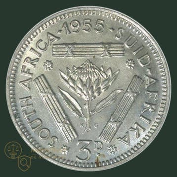 Zuid-Afrika. 3 Pence, 10 & 20 Cents 1955, 1962 & 1964, Postzegels en Munten