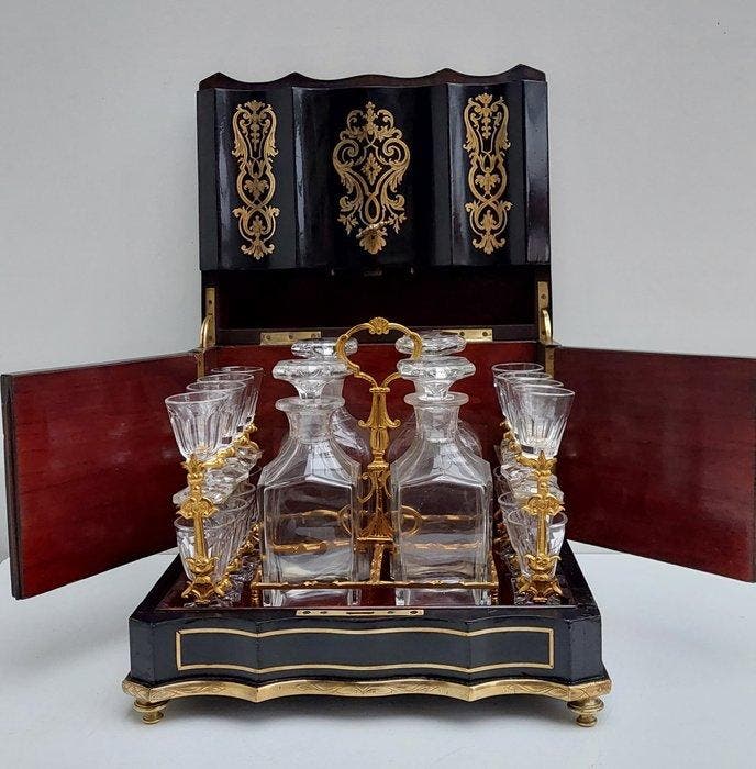 Cave à liqueur - Drankkast - Ebbenhout, Verguld brons,, Antiek en Kunst, Curiosa en Brocante