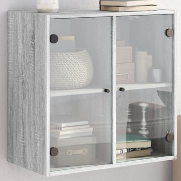 vidaXL Wandkast met glazen deuren 68x37x68,5 cm grijs sonoma, Huis en Inrichting, Verzenden, Nieuw