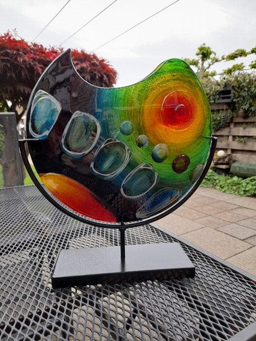 Vaas - glas en metaal, Antiek en Kunst, Kunst | Designobjecten