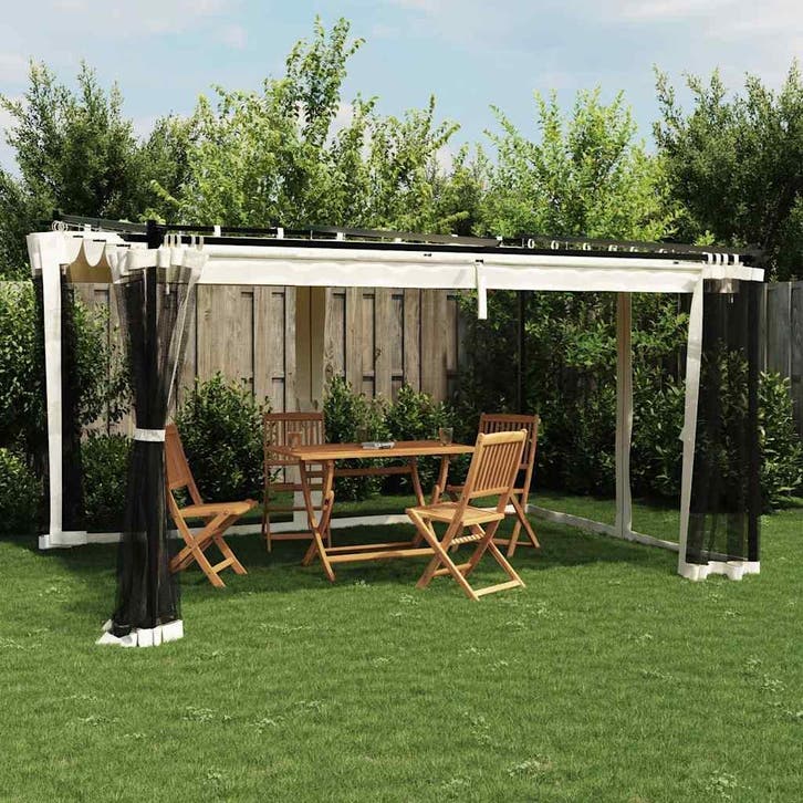 vidaXL Prieel met zijwanden van gaas 4x3 m staal, Tuin en Terras, Partytenten, Nieuw, Verzenden