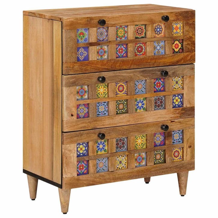 vidaXL Dressoir Naturel 60 x 33 x 75 cm Massief Mango Hout, Maison & Meubles, Armoires | Autre, Envoi