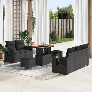 vidaXL Tuinbank Set 10 st Zwart poly rattan, Verzenden