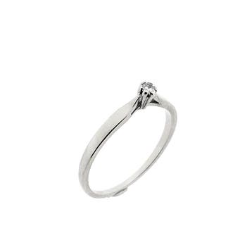 Witgouden solitairring; diamant 0,04 ct.; 14 karaat; ring..., Handtassen en Accessoires, Gebruikt, Ophalen of Verzenden, Kleiner dan 17