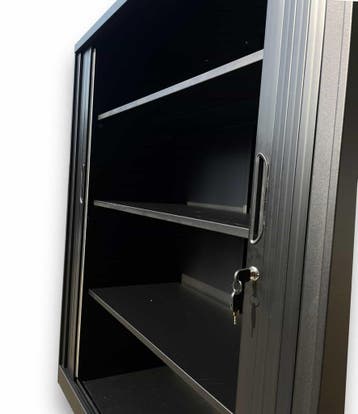 Roldeurkast (staal) mat zwart inclusief slot (140x120x45), Verzenden